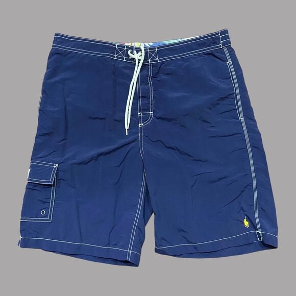 Polo Ralph Lauren Vintage 90s Nylon Navy Blue Swimming Trunks Shorts Men's Large - Picture 1 of 8
